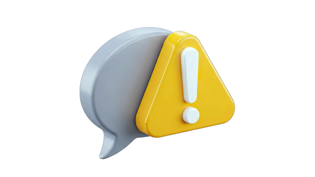 3D Warning Sign Speech Bubble Alert Concept with Exclamation Mark on Yellow Triangle Isolated on White Background