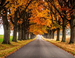 Autumn trees lining driveway