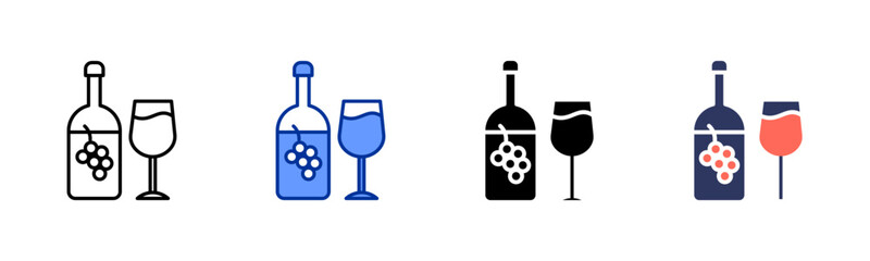 Wine icon set multiple style collection