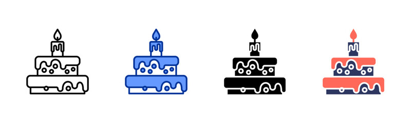 Cake icon set multiple style collection