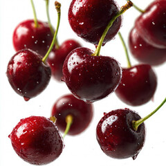 Close-up of vibrant cherries showing smooth texture and rich color. Perfect for fruit ads, recipe blogs, and nutrition-focused content.