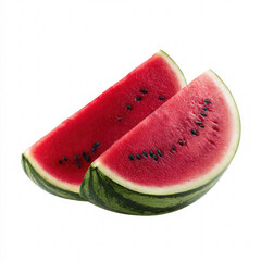 Fresh watermelon slice showing bright red flesh, black seeds, and green rind. Perfect for summer ads, fruit themes, healthy lifestyle content, and food photography.