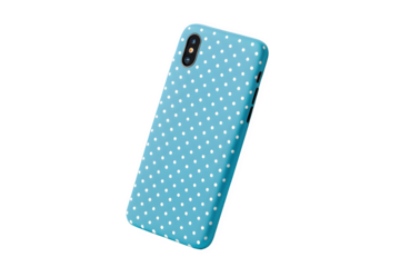 Light blue smartphone case with white polka dot pattern isolated on transparent background