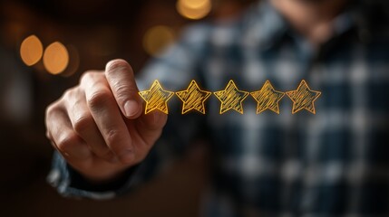 A Person Holding Five Golden Stars to Represent Quality and Excellence in Service or Product Evaluation