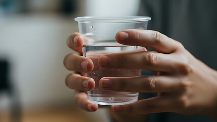 Hands holding glass of refreshing pure water for hydration concept