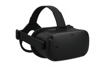 Black vr headset on transparent background, offering virtual reality experiences, gaming, and metaverse exploration