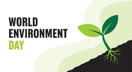 World Environment Day graphic featuring a growing green sprout in minimalist earth and sky design ideal for environmental awareness campaigns