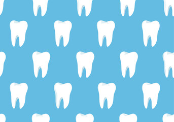 White teeth dental pattern on a seamless blue background for healthcare design elements