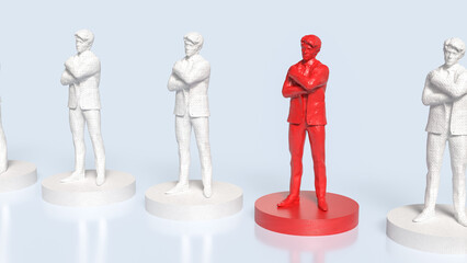 Red Highlighted Leader Standing Out Among White Figures 3d render.