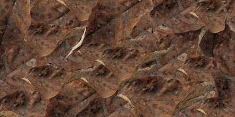 Natural seamless pattern of tightly packed, dark dried leaves, forming a dense, warm, textured background.