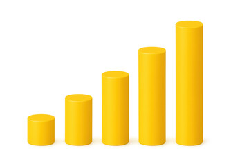 Yellow 3d bar chart showing data growth and progress, visualizing business statistics and financial success