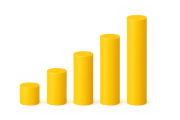 Yellow 3d bar chart showing data growth and progress, visualizing business statistics and financial success