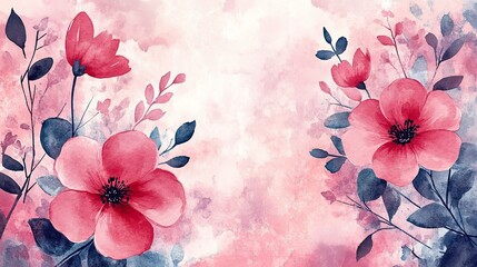 Watercolor Floral Birthday Background, Ideal for Elegant Party Designs and Invitations. 