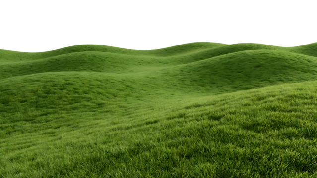 Rolling green hills covered in lush grass under a clear sky.