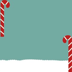 A snowy winter background with two red candy cane featuring white stripes.