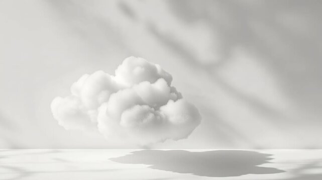 Soft white cloud floating and rotating against a minimalist background with natural shadows. Modern trendy tone hue shade color of the year 2026