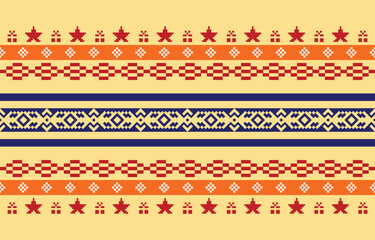 Christmas and New Year green and white seamless pattern, fairytale pixel pattern in white and green with Nordic snowflakes for winter hats, ugly sweaters, jumpers. wallpaper, paper or other design	