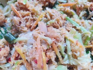 salad with shrimps, Close Up of Javanese Raw Vegetable Salad with Spiced Coconut