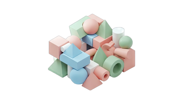 A Colorful Arrangement of Geometric Shapes in Pastel Tones with Soft Lighting on a Transparent Background Perfect for Design Projects - Powered by Adobe