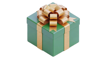 A Green Gift Box with a Gold Glitter Bow and Ribbon Isolated on a Transparent Background Perfect for Any Celebration