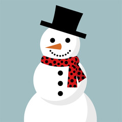 Cheerful Snowman with Top Hat and Polka Dot Scarf.