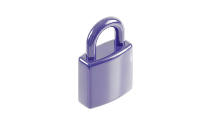 A Metallic Purple Padlock Symbolizing Security and Protection Isolated on a Transparent Background