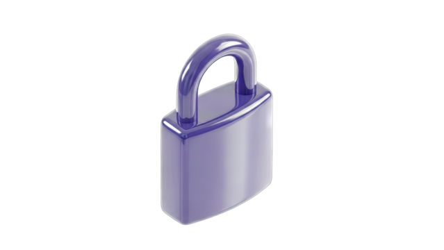 A Metallic Purple Padlock Symbolizing Security and Protection Isolated on a Transparent Background