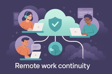 Enhancing remote work continuity through cloud computing collaboration representing digital connection teamwork and secure communication channels fostering productivity and innovation