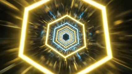 Endless Journey Through a Glowing Neon Hexagonal Light Tunnel. - Powered by Adobe