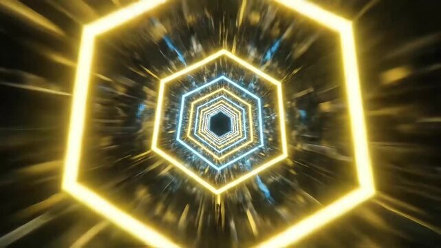 Endless Journey Through a Glowing Neon Hexagonal Light Tunnel.