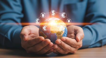 Visualize global finance with this compelling image of currency symbols orbiting the Earth, representing international markets and economic growth now.