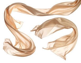 Flowing beige fabric pieces draped softly on a black background