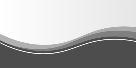 Minimalist black and gray wave vector design with smooth flowing curves at the bottom, transitioning into a clean white background. Ideal for banners, footers, or modern layouts. vector illustration