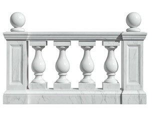 Ornate white marble balustrade, classical design, isolated on black