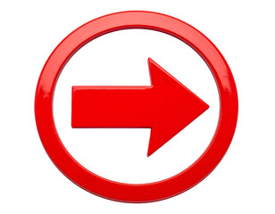 Shiny red right-pointing arrow within a glossy red circle