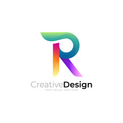 letter R 3d logo design vector with colorful style