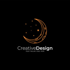 minimalist lunar logo design vector with line style in orange color