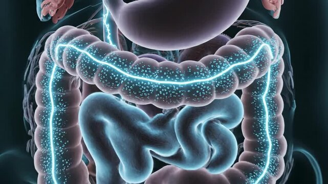 Medical illustration of human digestive system anatomy