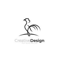 modern rooster logo design vector with line style in black color