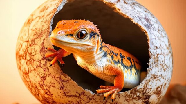 Lizard in an Egg: A vibrant lizard finds shelter inside an egg, presenting a scene of life, survival, and natural beauty. This photograph invites us to ponder the wonders of the natural world.