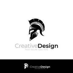 simple spartan helmet logo design vector with line flat 3d style in black color