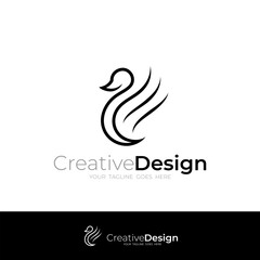 simple swan logo design vector with line style in black color