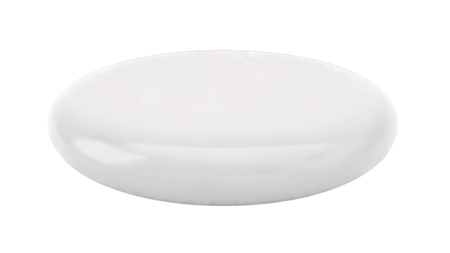 A Single White Oval Shaped Pill With A Smooth Reflective Surface Isolated On A Transparent Background With Subtle Shadowing Highlighting Its Form And Texture