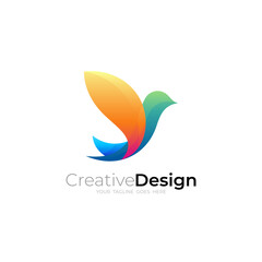 3d flying bird logo design vector with line flat 3d style colorful