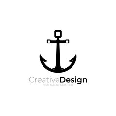 modern anchor logo design vector with flat style in black color