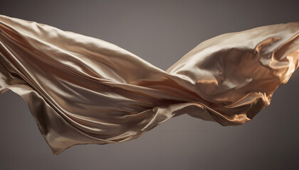 A flowing piece of bronze-colored fabric drifts across a dark gray background with soft lighting.