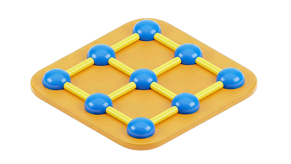 Abstract Digital Network Structure With Blue Spheres Connected By Yellow Rods On Orange Base With Transparent Background