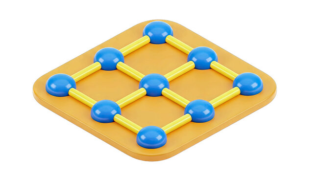 Abstract Digital Network Structure With Blue Spheres Connected By Yellow Rods On Orange Base With Transparent Background