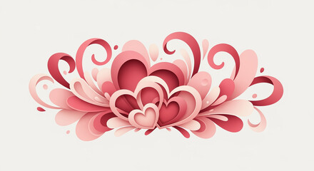 Elegant Layered Heart Illustration with Floral Swirl Elements