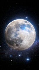 Fototapeta premium planetarium. A full moon glowing brightly against the dark night sky with crisp details. travel magazines, destination branding, designed for travel destination branding. 